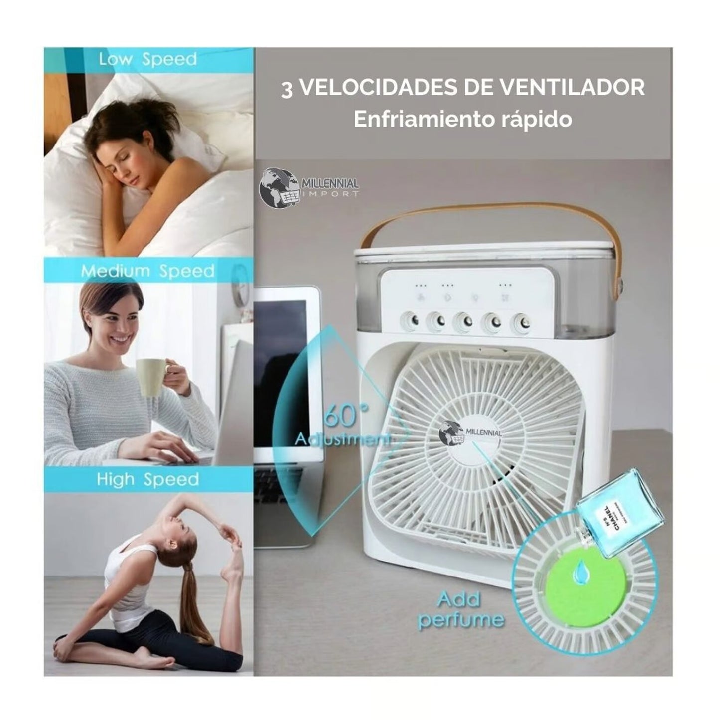 Ventilador Portátil Humidificador Aire Acondicionado 3 en 1 Blanco