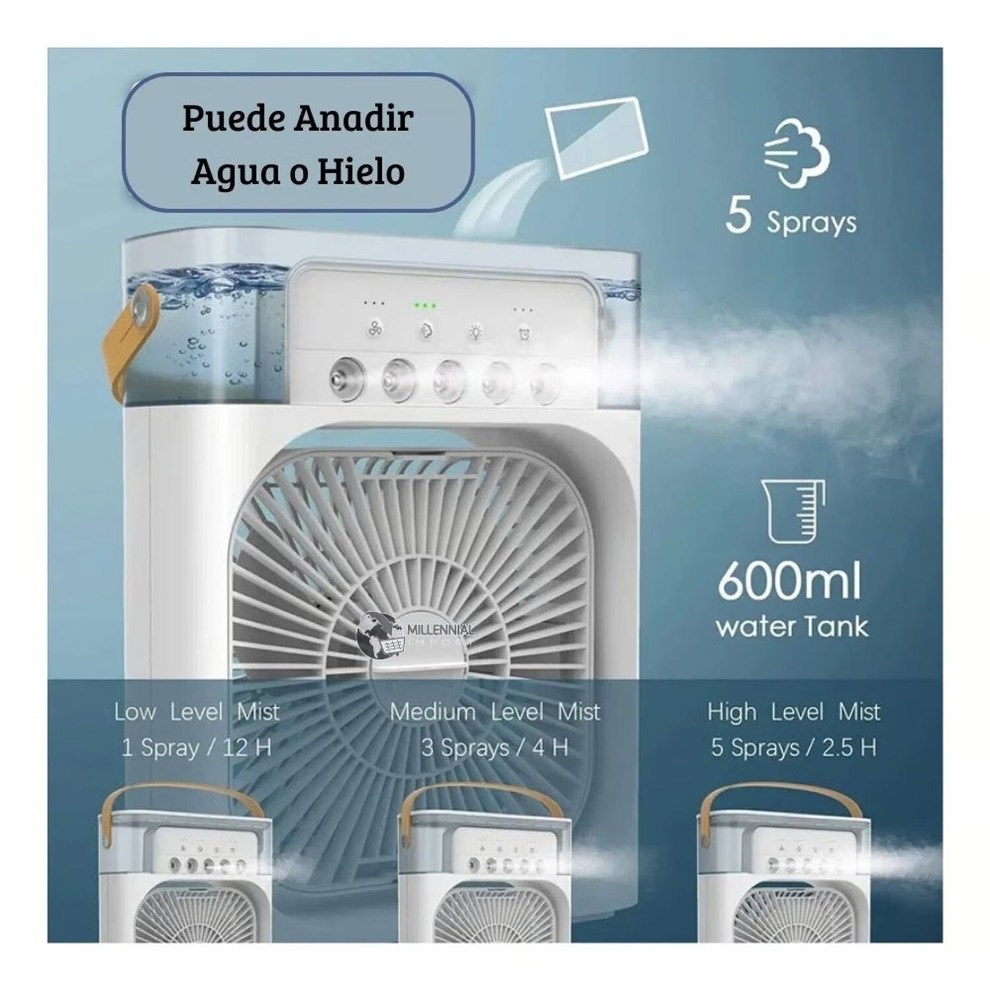 Ventilador Portátil Humidificador Aire Acondicionado 3 en 1 Blanco