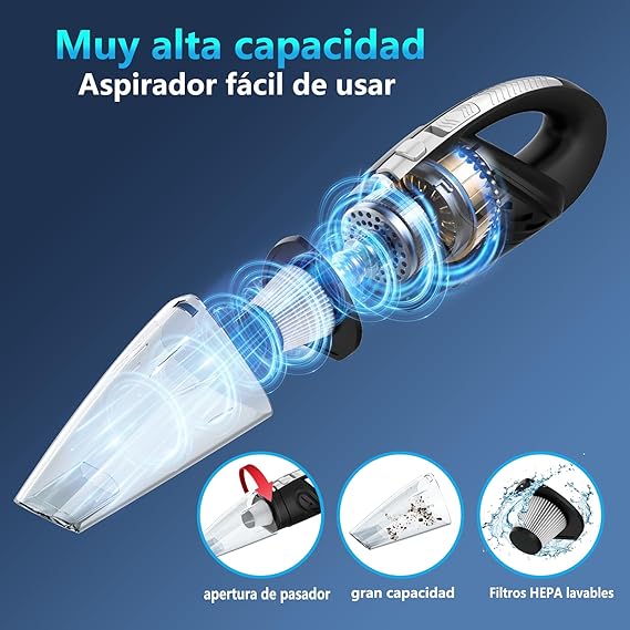 Aspirador de Mano, 120W|Mini Aspiradora Portátil Recargable de Mano Inalámbrica