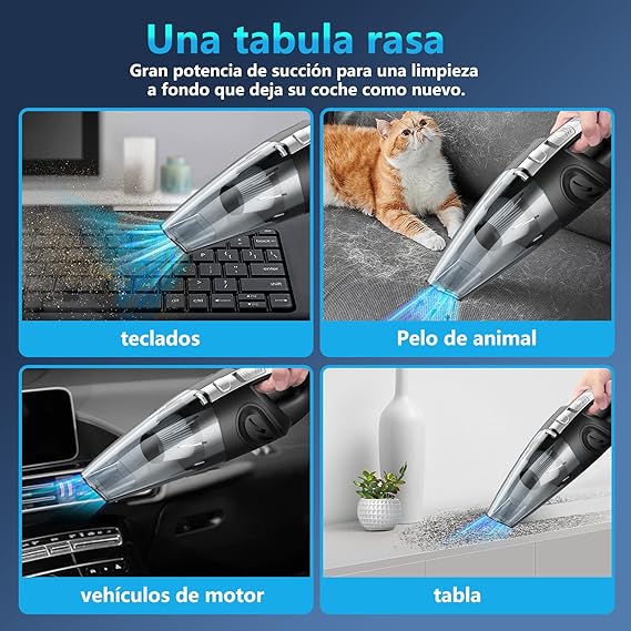 Aspirador de Mano, 120W|Mini Aspiradora Portátil Recargable de Mano Inalámbrica