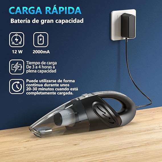 Aspirador de Mano, 120W|Mini Aspiradora Portátil Recargable de Mano Inalámbrica